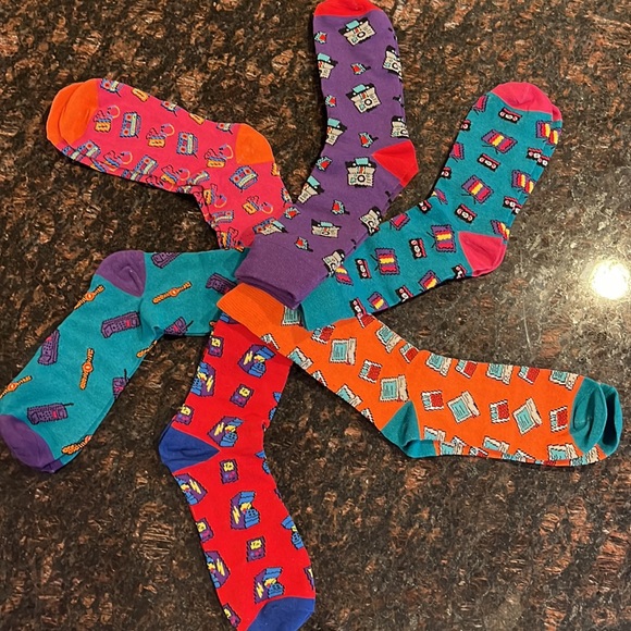 Men’s 6 Pairs Of Crazy Crew Socks Bright Colors With Printed Objects - Picture 10 of 10
